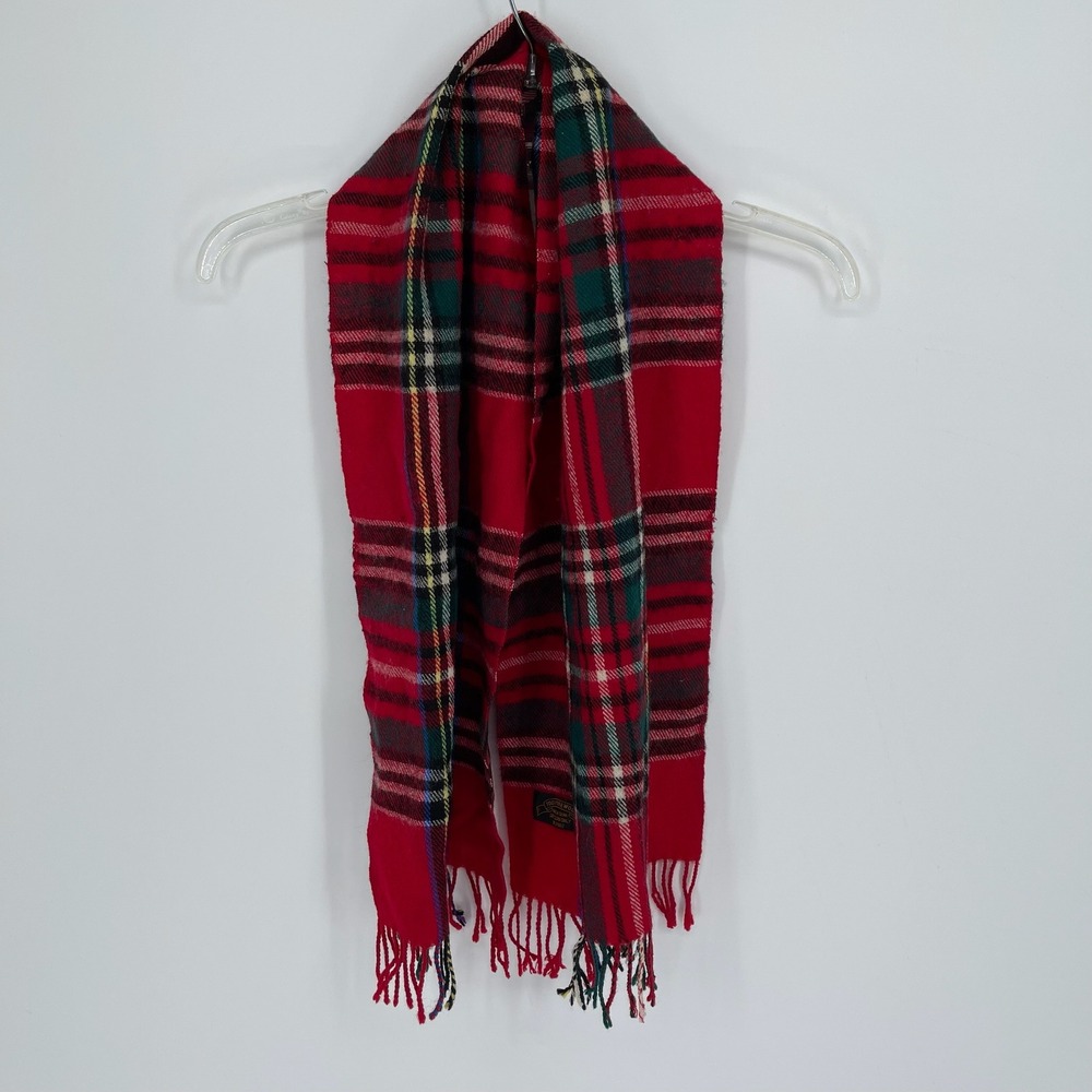 Unisexβ Red Green Tartan Plaid Pure Wool Fringe Rectangle Winter Scarf One Size